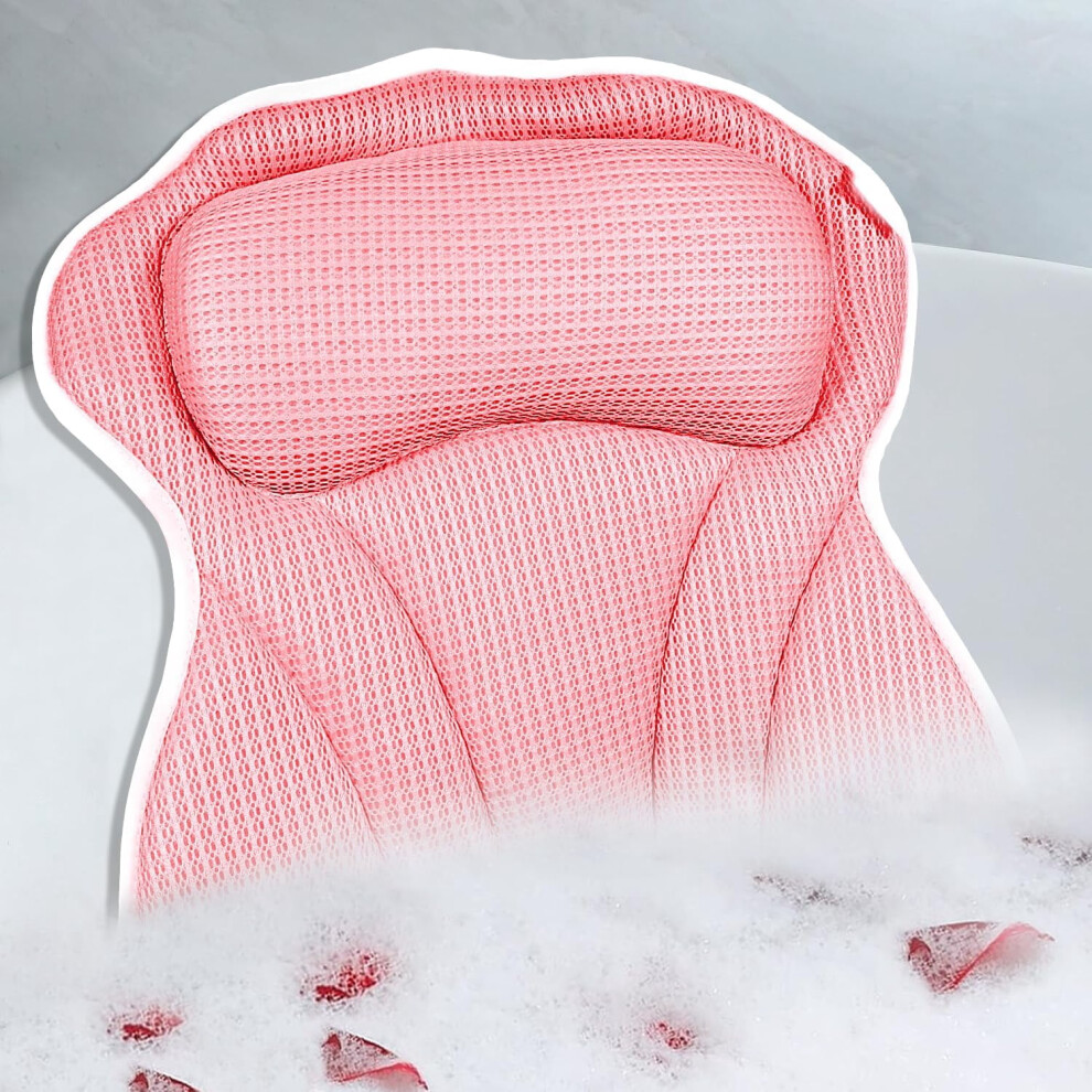 Bath Pillow for Tub Neck and Back Support Pink 6 Suction