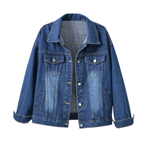 Dames denimjack casual effen blauw maat L