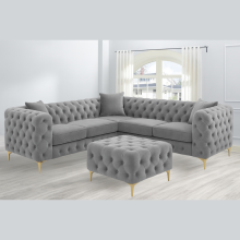 (Silver, 5 Seater Corner) Monaco Chesterfield Sofa Set Plush Velvet 2 Seater 3 Seater 3+2 Seater Corner Sofa