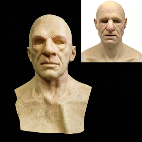 Latexmasker voor knappe kale man