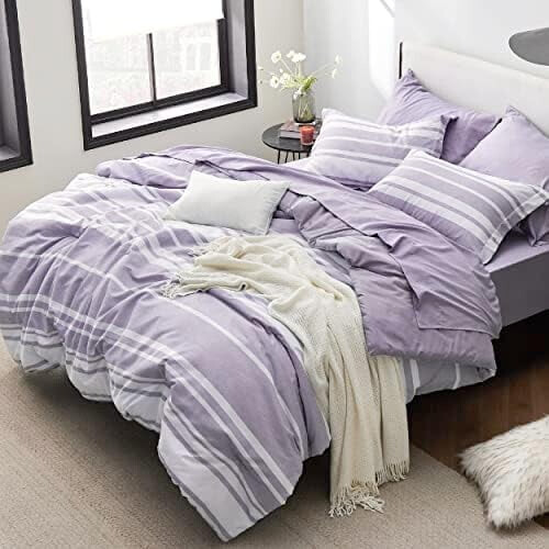 Purple Striped Reversible Twin Comforter Set 5-Pc
