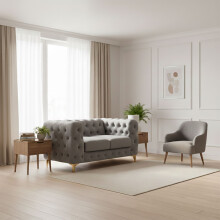 (Silver, Fabric Swatch) Monaco Chesterfield Sofa Set Plush Velvet 2 Seater 3 Seater 3+2 Seater Corner Sofa
