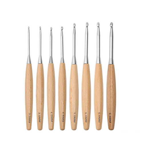 8Pcs Wood Crochet Hooks 3.0mm-6.5mm, Ergonomic Handle Crochet Hooks Set 1