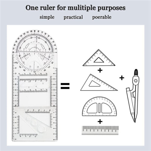 8 Pcs Multifunctional Geometric Ruler Drawing Tools Plastic Ruler Set Mathematics Measuring Circle Drawing Rulers 2