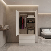 (Cashmere) Double Wardrobe with Drawers - 2 Door Bedroom Wardrobe with Hanging Rail & Shelves (90 cm W x 50 cm D x 180 cm H)