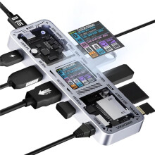 DOCKCASE 10 in 1 Explorer Edition USB C Hub with 4K@60Hz -Compatible & DP, Gigabit Ethernet for PC Laptap Sliver