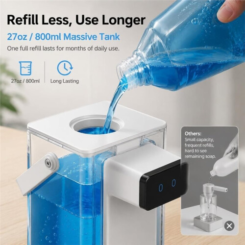 800ML/27oz Large Capacity Automatic Soap Dispenser, Touchless Adjustable Volume,IPX5 Waterproof for Kitchen and Bathroom