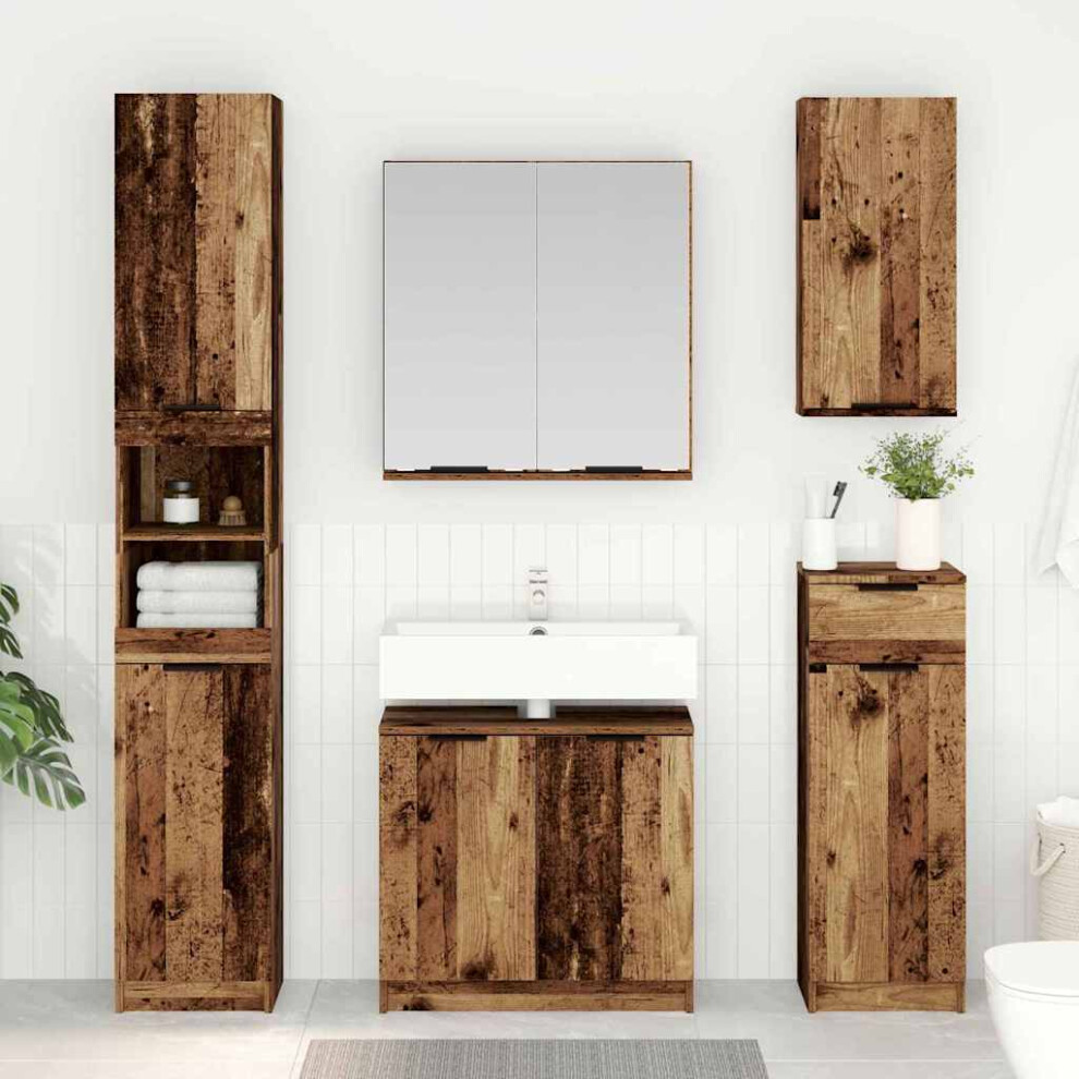 Vidaxl Bathroom Cabinet Set With Shelf Old Wood Engineered Wood