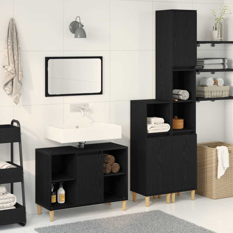 VIDAXL Bathroom Furniture Set - 3 Piece - Black - Engineered Wood - Image 2