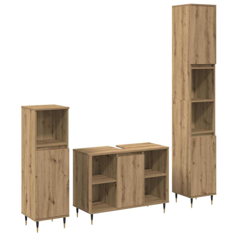 VIDAXL - Bathroom Furniture Set - Engineered Wood - Yellow - 3 pcs - Image 2