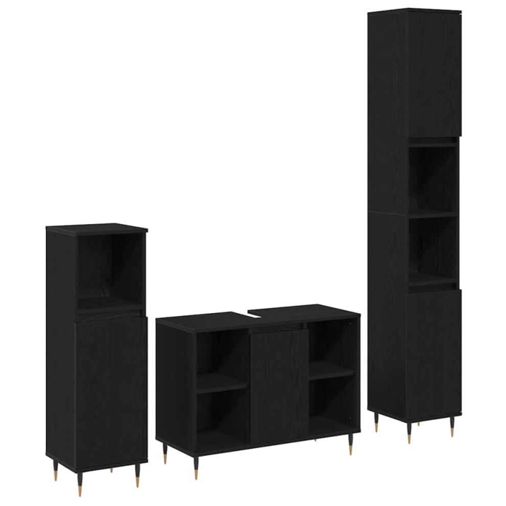VIDAXL Bathroom Furniture Set 3 pcs Black Engineered Wood - Image 2
