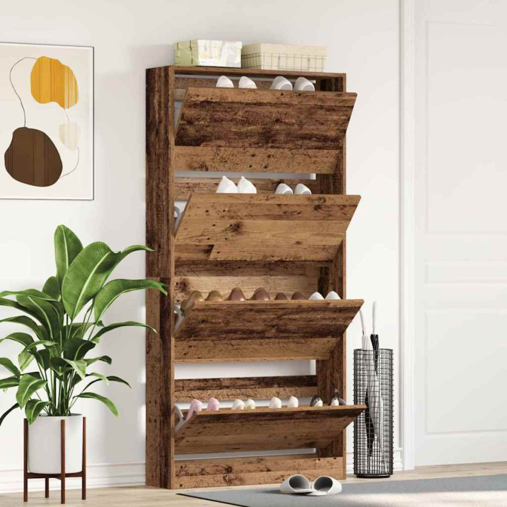 VIDAXL Shoe Cabinet 80 x 21 x 163.5 cm in Old Wood Finish Engineered Wood Storage Unit for Hallways and Living Areas - Image 2