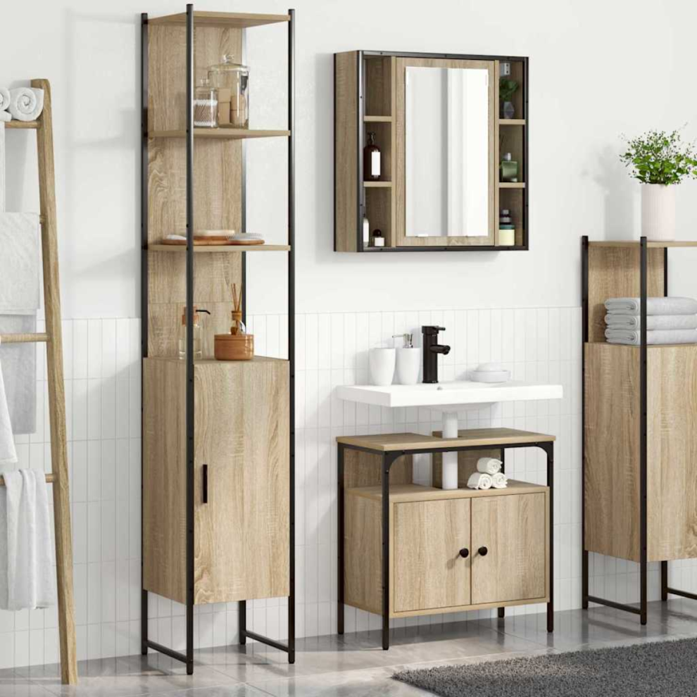 VIDAXL Bathroom Furniture Set - Sink Cabinet - Mirror Cabinet - Tall Storage Cabinet - Engineered Wood - Yellow - Image 2