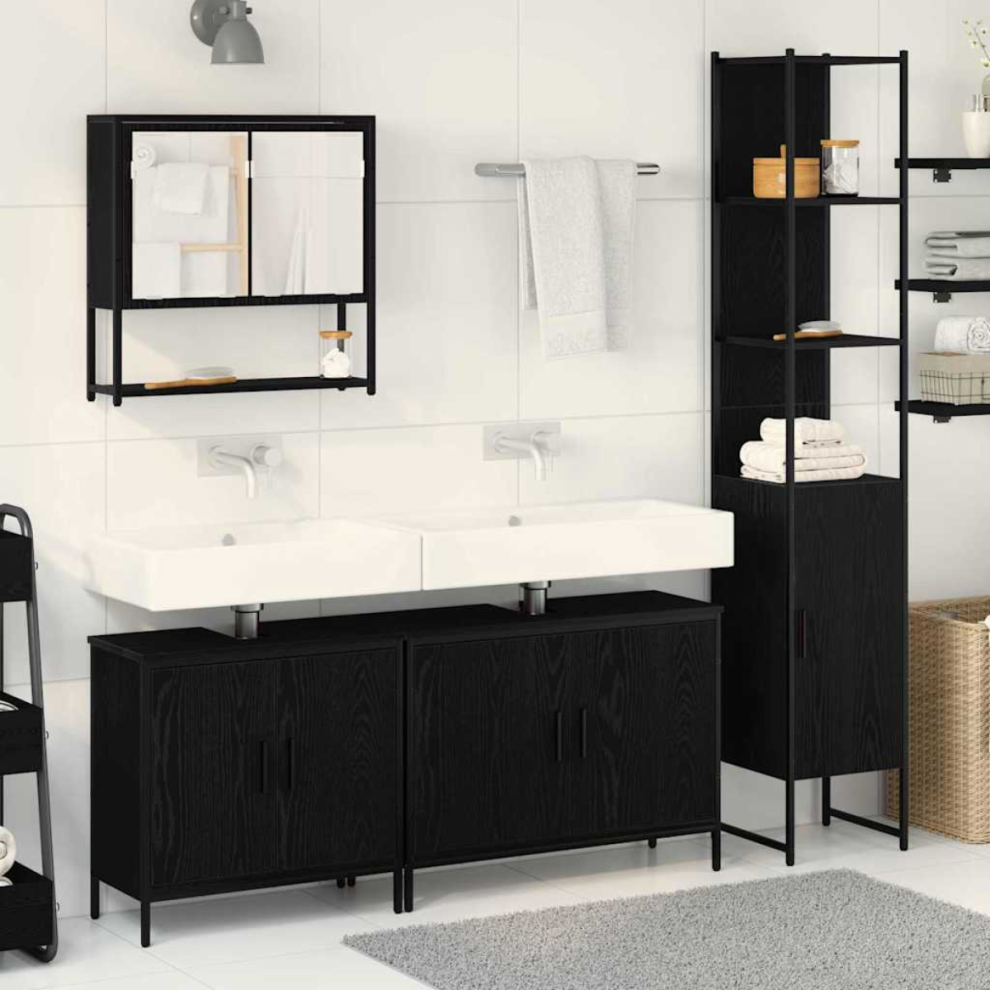 Vidaxl Bathroom Furniture Set With Shelf 4 Pcs Black Engineered Wood
