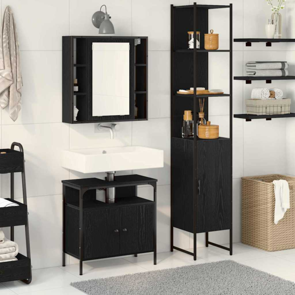 Vidaxl Bathroom Furniture Set 3 Pcs Black Oak Engineered Wood