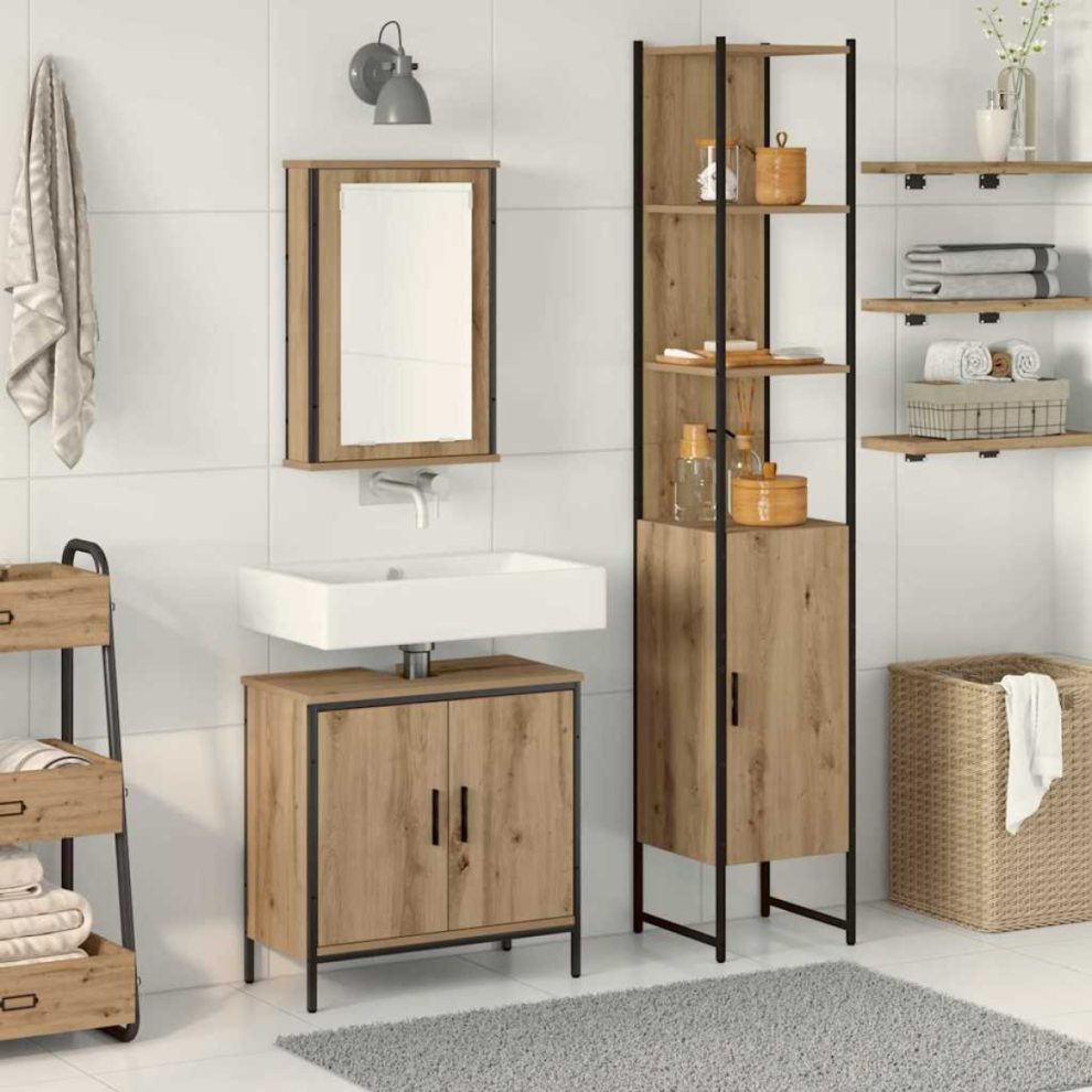 VIDAXL Bathroom Furniture Set Wall-Mounted 3 pcs Brown Engineered Wood - Image 2