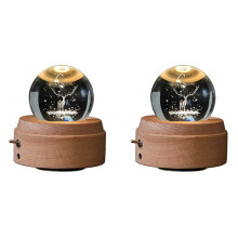 2X 3D Crystal Music Box the Deer Luminous Rotating Musical Box with Projection LED Light