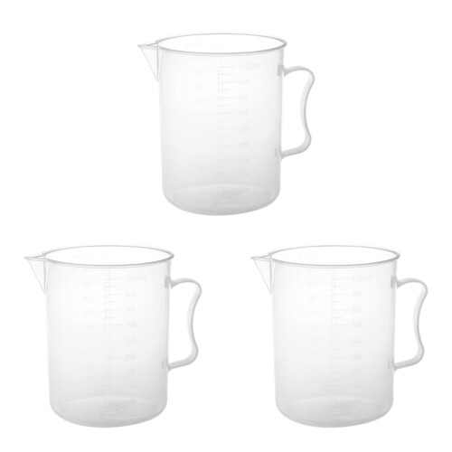 3X 1000Ml Bicchiere Trasparente con Manico