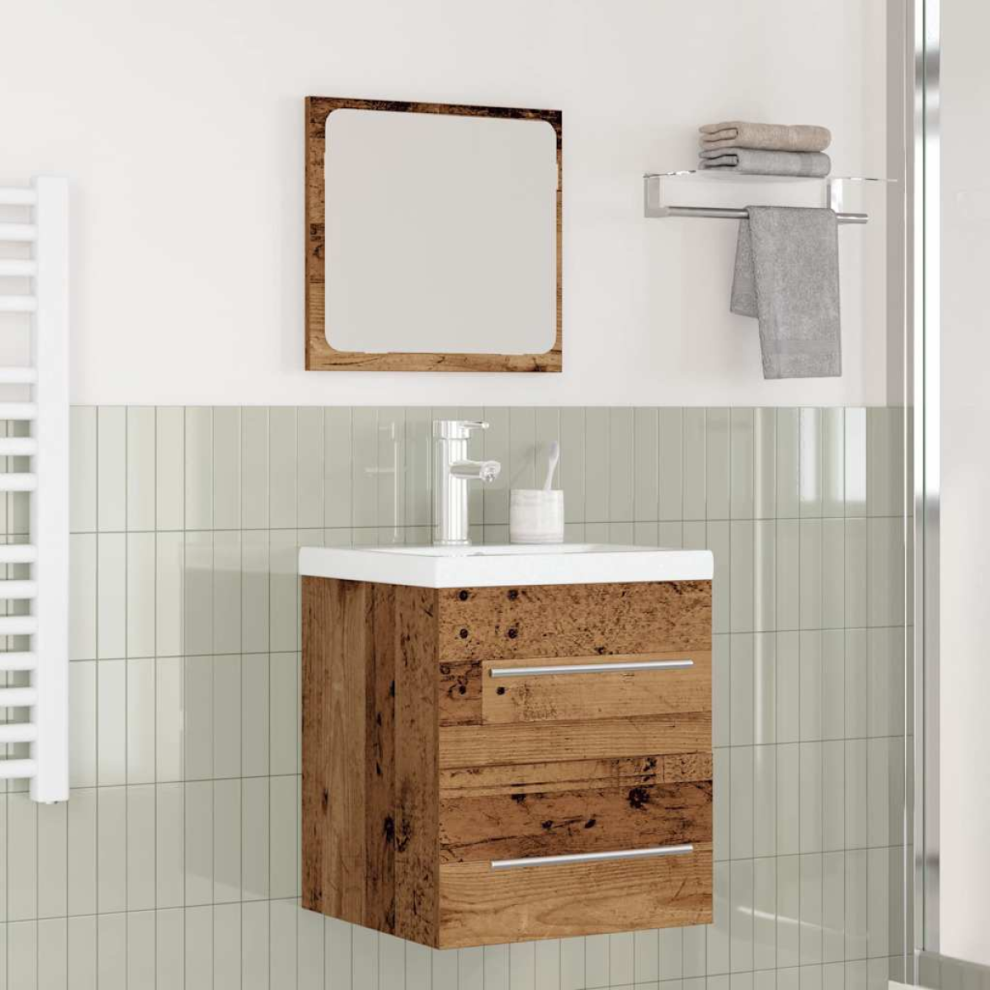VIDAXL Bathroom Furniture Set - Wall Mounted Sink Cabinet and Mirror - Engineered Wood - Brown - Image 2