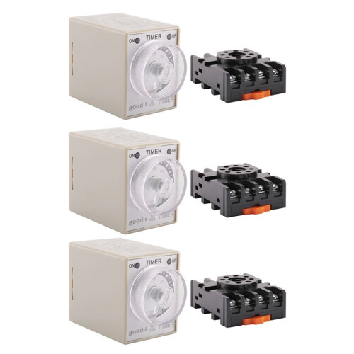 3X  12V 0-30 Secondi Anni '30 Elettrico Delay Timer Timing Relay DPDT 8P con Base
