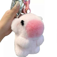 (Pink) Bunny Lulu Capybara, Bunny Lulu Keychain With Tin, Handmade Soft Pompom Keychain