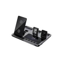 (Iron grey) 4 in1 Digital Clock Wireless Charger Stand,4 in 1 Foldable Fast Charging Station