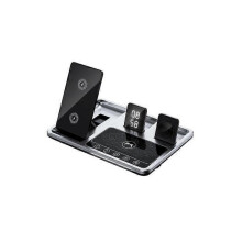 (Silver) 4 in1 Digital Clock Wireless Charger Stand,4 in 1 Foldable Fast Charging Station