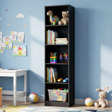 (Black) 5 Tier Bookcase - Tall Freestanding Wooden Bookshelf for Living Room, Study & Bedroom (50 cm W x 30 cm D x 182 cm H)