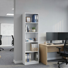 (White) 5 Tier Bookcase - Tall Freestanding Wooden Bookshelf for Living Room, Study & Bedroom (50 cm W x 30 cm D x 182 cm H)