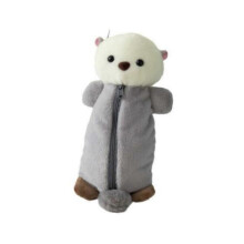 (Grey) Small Pencil Pouch Plush Fuzzy Beaver Cute Case Box Holder Animal Organizer Bag