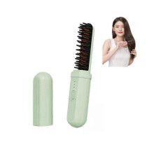 (green) Women's Cordless Hair Straightener Brush,Portable Straightening Brush for Travel
