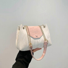 (Pink White) 2025 New Style Fashionable Versatile Chain Shoulder Bag Ladies Commuting To Work Tote Bag