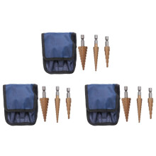 9Pc Hss Step Cone Taper Drill Bit Set Metal Hole Cutter Metric 3-12 4-12 4-20mm 1/4 Inch Titanium Coated Metal Hex Taper