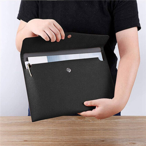 4X PU Leather A4 File Folder Document Holder Waterproof Portfolio Envelope Folder Case with Snap Closure(Black) 2
