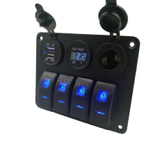 4 Gang Blue Rocker Switch Panel Circuit Breaker LED Waterproof Car Marine Boat