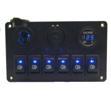 6 Gang Rocker Switch Panel Circuit Breaker LED Waterproof for RV Car Boat Marine
