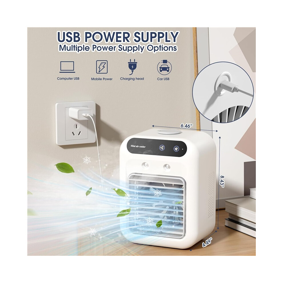 Mini Air Cooler With Humidifier Usb Rechargeable Desk Fan White 8586373540500