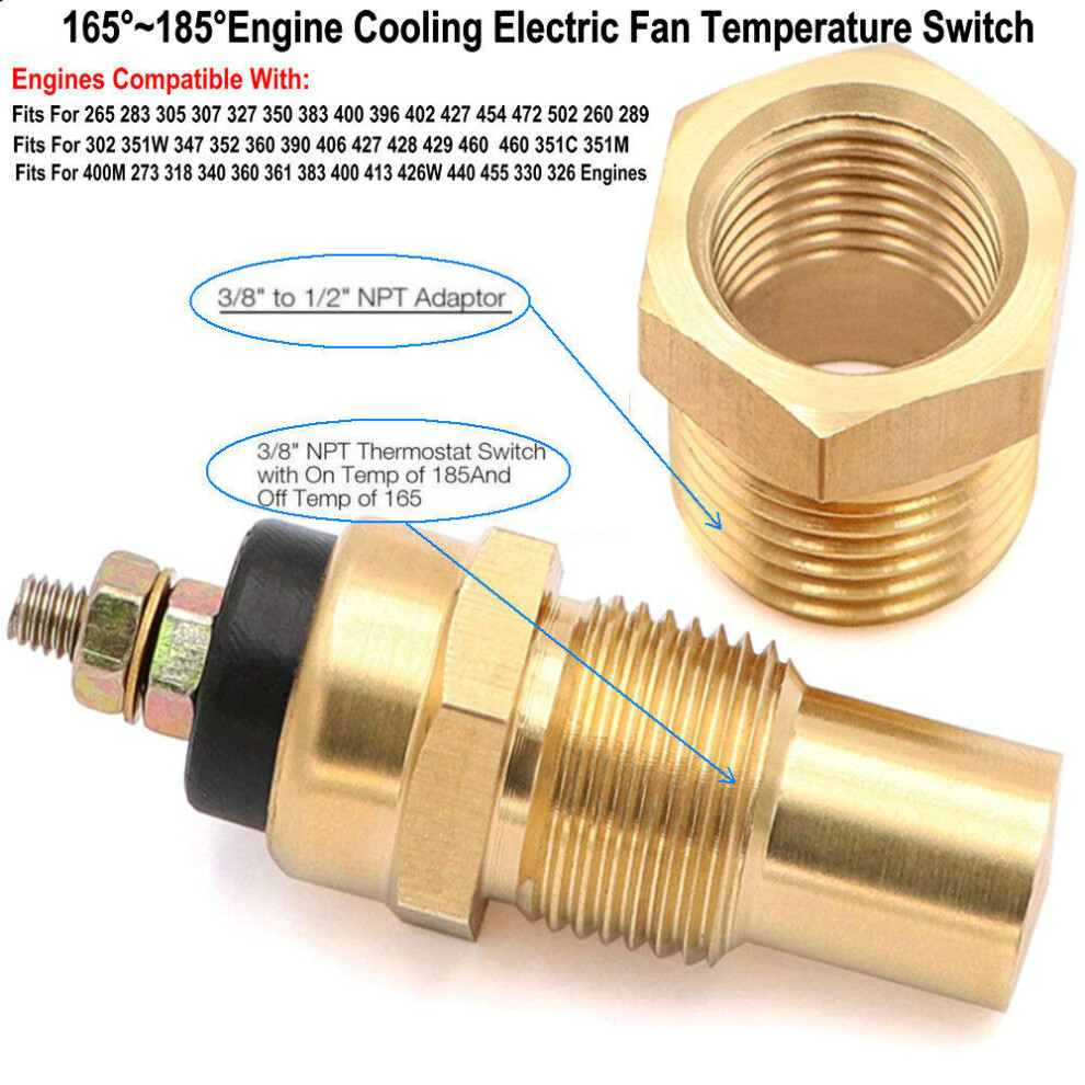 (175-185??) 185??~175?? Npt3/8?? Auto Engine Cooling Electric Fan Thermostat Temperature Switch Gold 413590926269