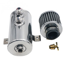 (Silver) Oil Catch Tank Can Aluminum AN10 Port Baffled Breather Filter 750ml Reservoir