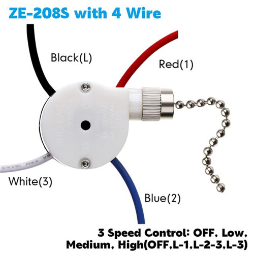 6 Pcs Ze-208S E89885 3 Speed 4 Wire Pull Chain  Ceiling Fan Light  Replacement Part,A 2