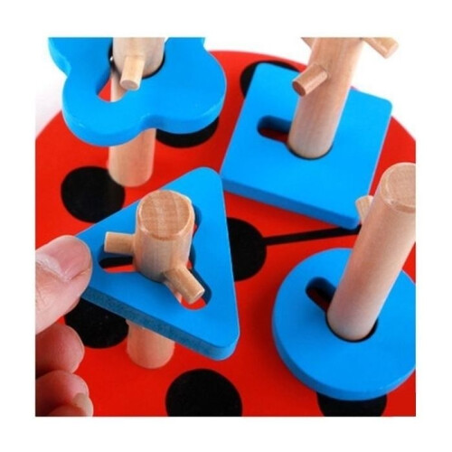 Stacking puzzle with wooden base, ladybug design, Montessori game 1