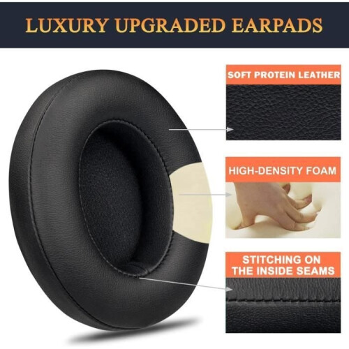 Cuscinetti auricolari di ricambio per cuffie Beats Studio 3 e Studio 2, realizzati in similpelle e memory foam, neri. 1