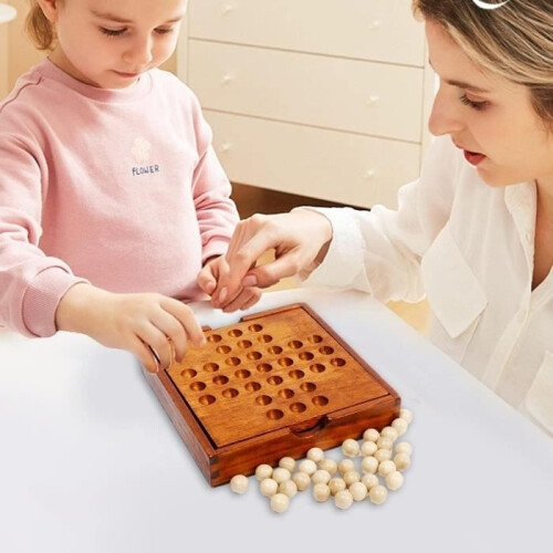 Wooden Solitaire Board Game - Classic - Cognitive Checkers - Main Color: White 2
