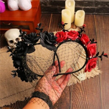 Cerchietto per capelli con fiori artificiali di rosa, ideale per costumi di Halloween e cosplay - Rosso