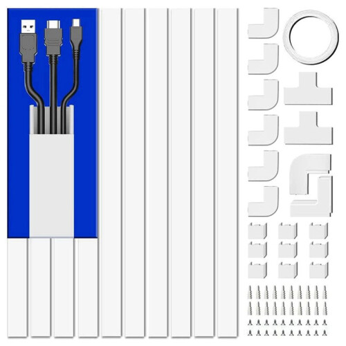 4M Electrical Cable Trunking,Cable Concealer  Wall for One Cord,Paintable PVC Cable Cover,Cable Trunking 20Pcs L40cm 1