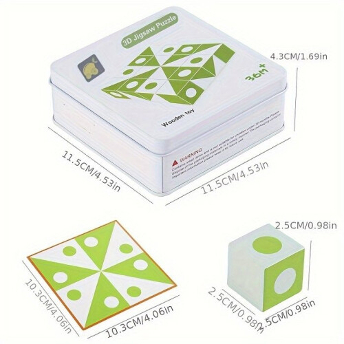 Puzzle 3D en bois - Jeu éducatif - Modèle vert - Blocs verts et blancs 2