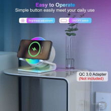 Bluetooth-kaiutin yövalolla ja langattomalla laturilla, kosketushimmennettävä yölamppu viidellä RGB-valaistustilalla