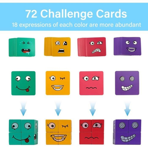 Wooden Magic Cube with Changing Faces, 3D Magic Cube with Face Changer, Expression Cube Puzzle with Bell and Card 2