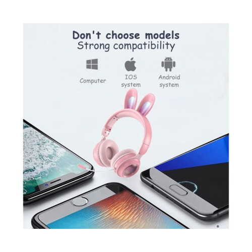 Cuffie da gioco wireless RGB con orecchie da coniglio e microfono, simpatiche cuffie Bluetooth per bambine - Blu 1