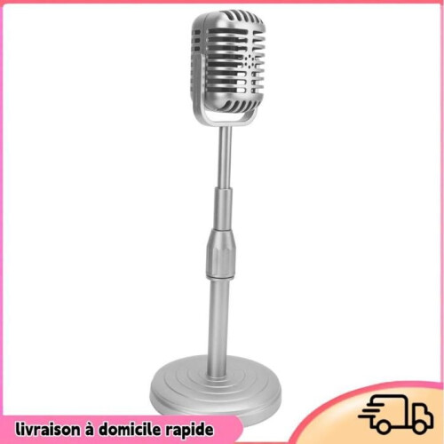 Dilwe Vintage Microphone Propeller Model Simulation Old-Fashioned Microphone Model with Stable Base and Video Silver 1